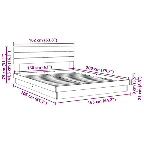 vidaXL Bed Frame with Headboard without Mattress 160x200 cm Solid Wood Oak