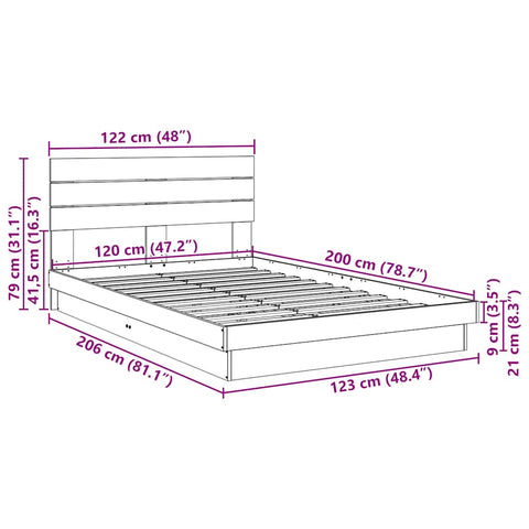 vidaXL Bed Frame with Headboard without Mattress 120x200 cm Solid Wood Oak