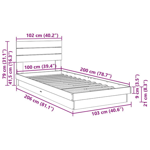vidaXL Bed Frame with Headboard without Mattress 100x200 cm Solid Wood Oak