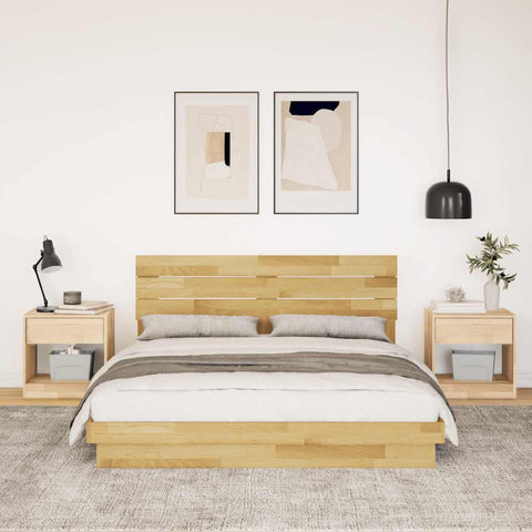 vidaXL Bed Frame with Headboard without Mattress 135x190 cm Double Solid Wood Oak