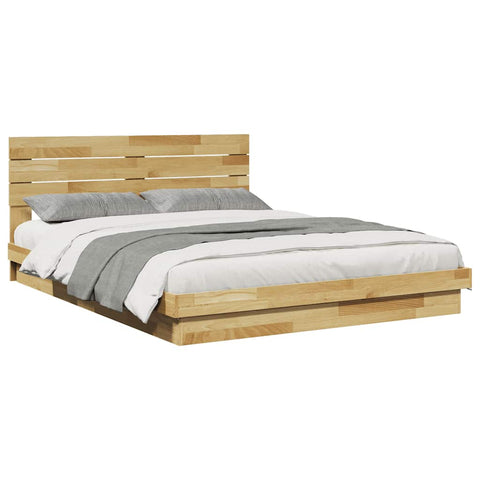 vidaXL Bed Frame with Headboard without Mattress 135x190 cm Double Solid Wood Oak