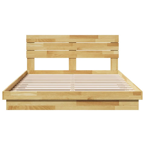 vidaXL Bed Frame with Headboard without Mattress 135x190 cm Double Solid Wood Oak