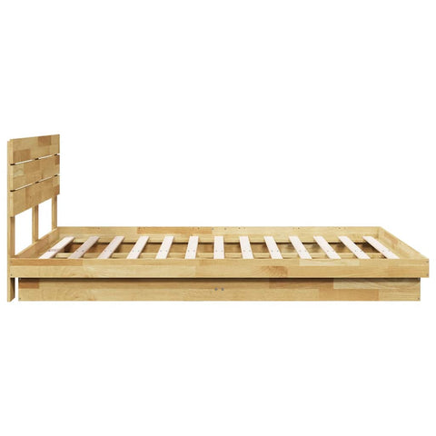 vidaXL Bed Frame with Headboard without Mattress 135x190 cm Double Solid Wood Oak