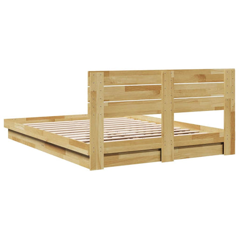 vidaXL Bed Frame with Headboard without Mattress 135x190 cm Double Solid Wood Oak