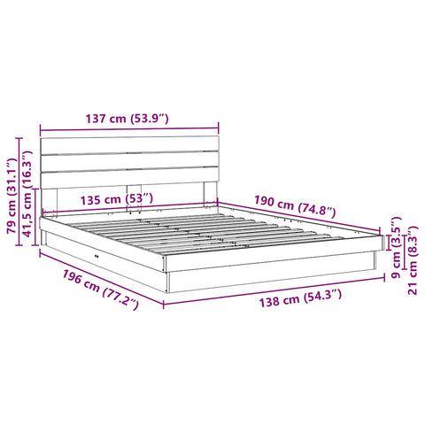 vidaXL Bed Frame with Headboard without Mattress 135x190 cm Double Solid Wood Oak
