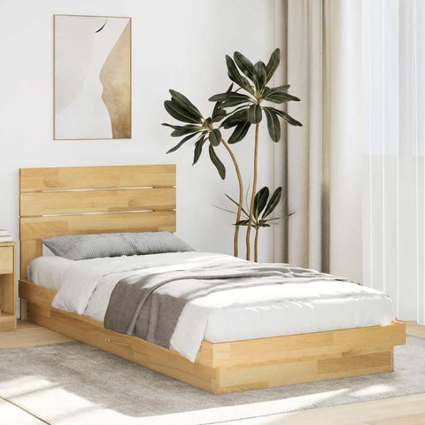 vidaXL Bed Frame with Headboard without Mattress 90x190 cm Single Solid Wood Oak