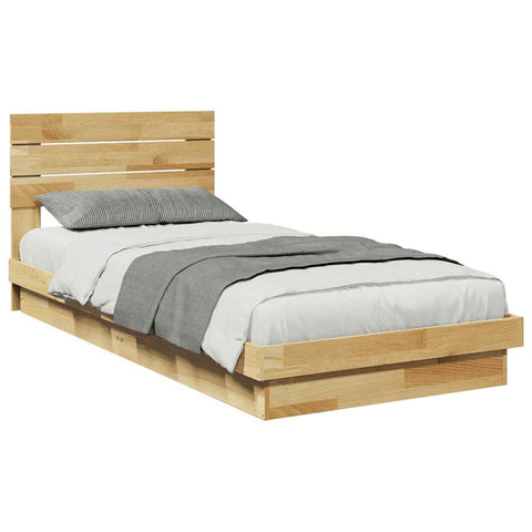 vidaXL Bed Frame with Headboard without Mattress 75x190 cm Small Single Solid Wood Oak