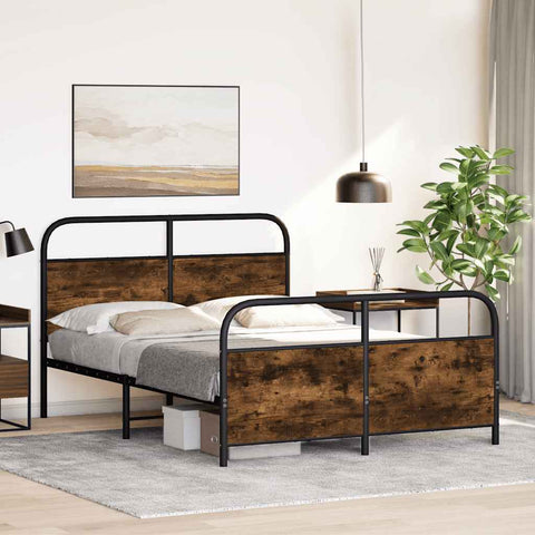 vidaXL Metal Bed Frame without Mattress Smoked Oak 140x200 cm