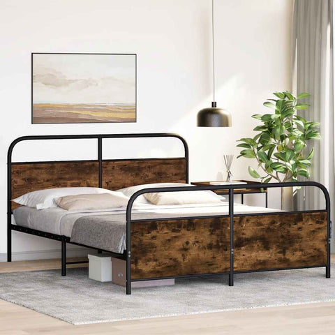 vidaXL Metal Bed Frame without Mattress Smoked Oak 160x200 cm