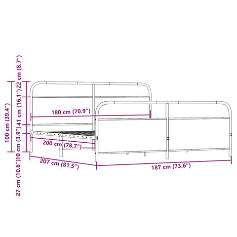 vidaXL Metal Bed Frame without Mattress Smoked Oak 180x200 cm Super King