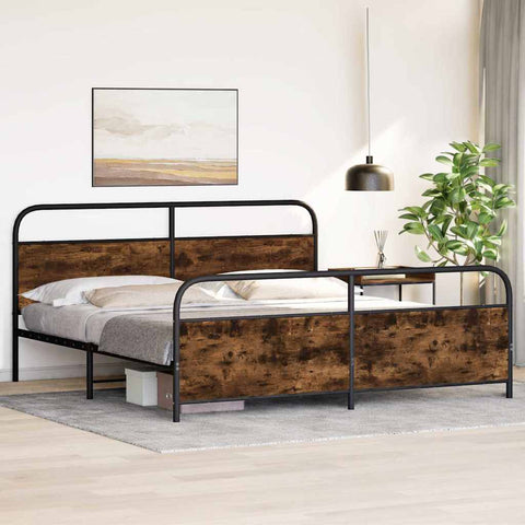 vidaXL Metal Bed Frame without Mattress Smoked Oak 183x213 cm