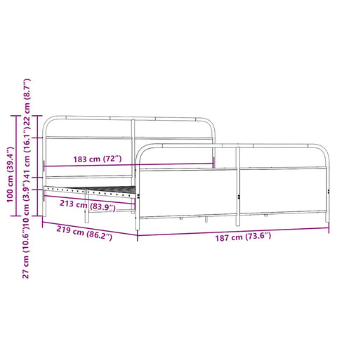 vidaXL Metal Bed Frame without Mattress Smoked Oak 183x213 cm