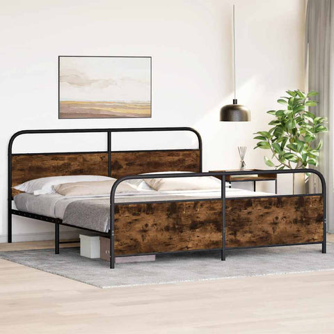 vidaXL Metal Bed Frame without Mattress Smoked Oak 193x203 cm