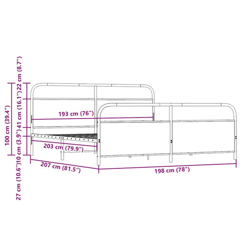 vidaXL Metal Bed Frame without Mattress Smoked Oak 193x203 cm