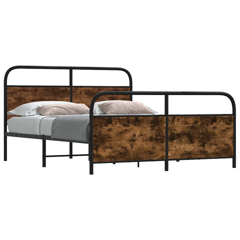 vidaXL Metal Bed Frame without Mattress Smoked Oak 193x203 cm