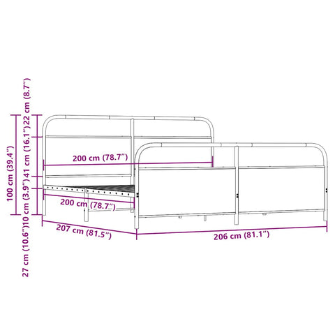 vidaXL Metal Bed Frame without Mattress Smoked Oak 200x200 cm