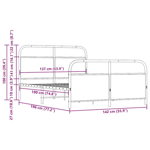 vidaXL Metal Bed Frame without Mattress Sonoma Oak 137x190 cm