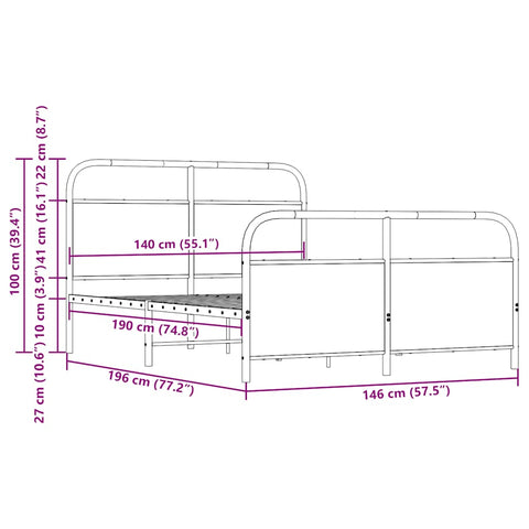 vidaXL Metal Bed Frame without Mattress Sonoma Oak 140x190 cm