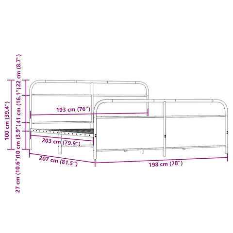vidaXL Metal Bed Frame without Mattress Sonoma Oak 193x203 cm