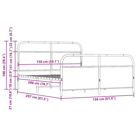 vidaXL Metal Bed Frame without Mattress Brown Oak 150x200 cm King Size