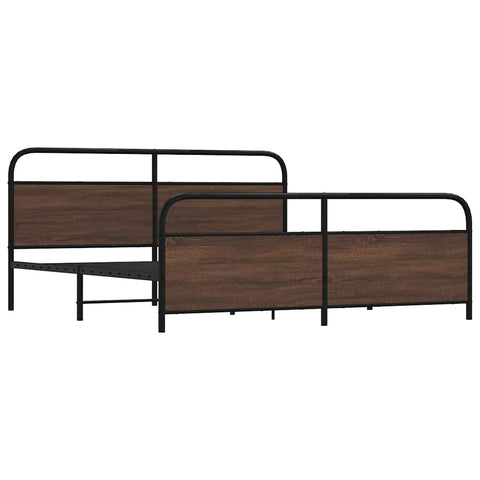 vidaXL Metal Bed Frame without Mattress Brown Oak 193x203 cm