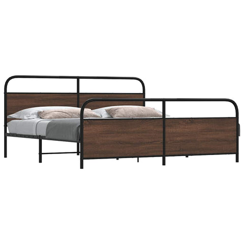 vidaXL Metal Bed Frame without Mattress Brown Oak 193x203 cm