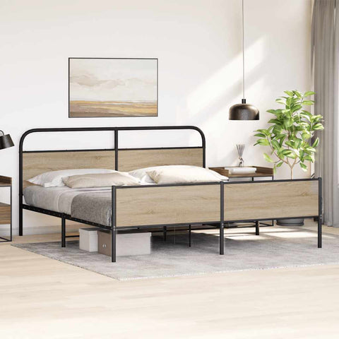 vidaXL Metal Bed Frame without Mattress Smoked Oak 200x200 cm