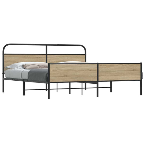 vidaXL Metal Bed Frame without Mattress Smoked Oak 200x200 cm