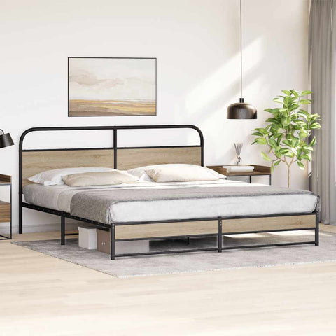 vidaXL Metal Bed Frame without Mattress Smoked Oak 180x200 cm Super King