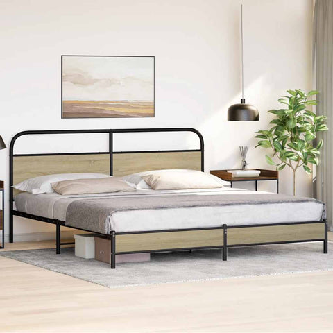 vidaXL Metal Bed Frame without Mattress Sonoma Oak 200x200 cm