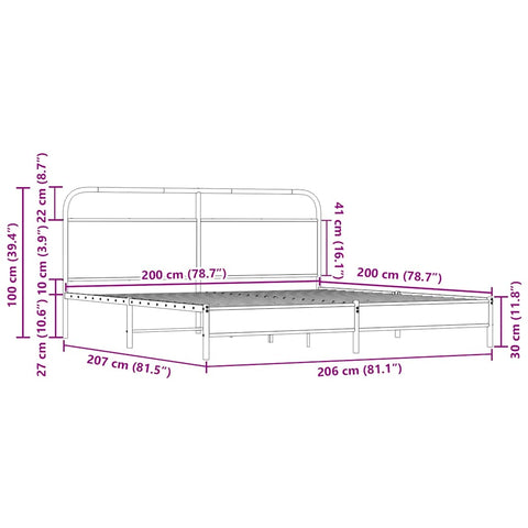 vidaXL Metal Bed Frame without Mattress Sonoma Oak 200x200 cm