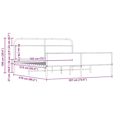 vidaXL Metal Bed Frame without Mattress Sonoma Oak 183x213 cm