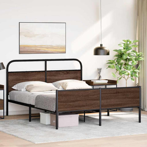 vidaXL Metal Bed Frame without Mattress Brown Oak 160x200 cm