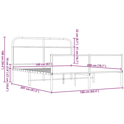 vidaXL Metal Bed Frame without Mattress Brown Oak 160x200 cm