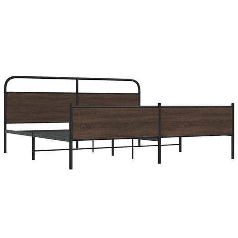 vidaXL Metal Bed Frame without Mattress Brown Oak 193x203 cm