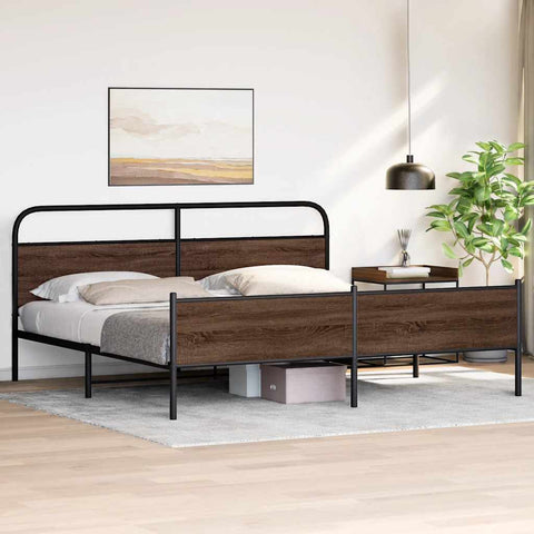 vidaXL Metal Bed Frame without Mattress Brown Oak 193x203 cm