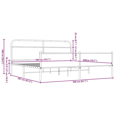 vidaXL Metal Bed Frame without Mattress Brown Oak 200x200 cm