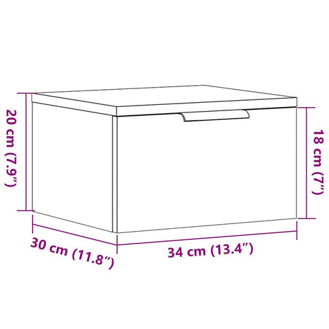 vidaXL Wall-mounted Bedside Cabinet Artisan Oak 34x30x20 cm