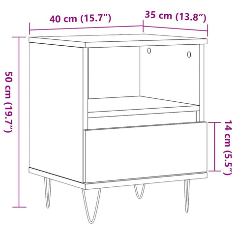 vidaXL Bedside Cabinet Artisan Oak 40x35x50 cm Engineered Wood