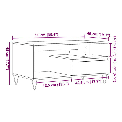 vidaXL Coffee Table Artisan Oak 90x49x45 cm Engineered Wood