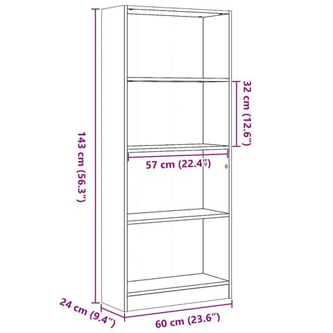 vidaXL Bookcase High Gloss White 60x24x143 cm Engineered Wood