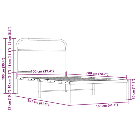 vidaXL Bed Frame Without Mattress 100x200 cm Smoked Oak Engineered Wood