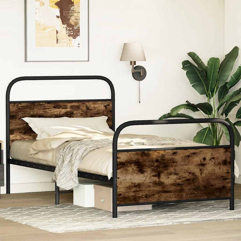 vidaXL Bed Frame Without Mattress 107x203 cm Smoked Oak Engineered Wood