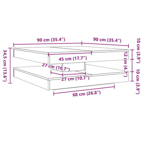 vidaXL Coffee Table 360-Degree Rotatable Artisan Oak 90x90x34.5 cm