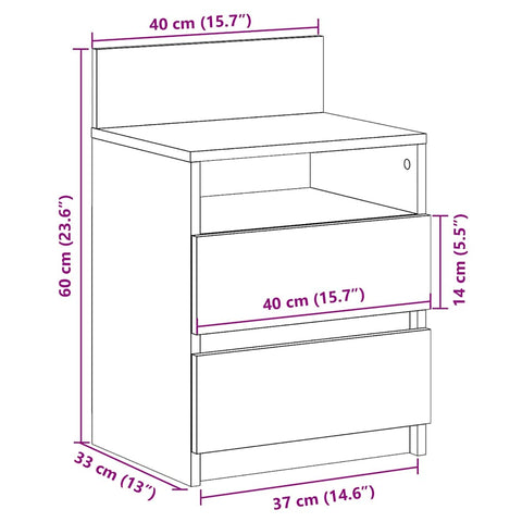 vidaXL Bedside Cabinet with 2 Drawers Concrete Grey 40x33x60 cm