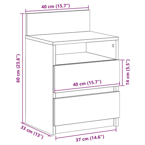 vidaXL Bedside Cabinet with 2 Drawers Old Wood 40x33x60 cm