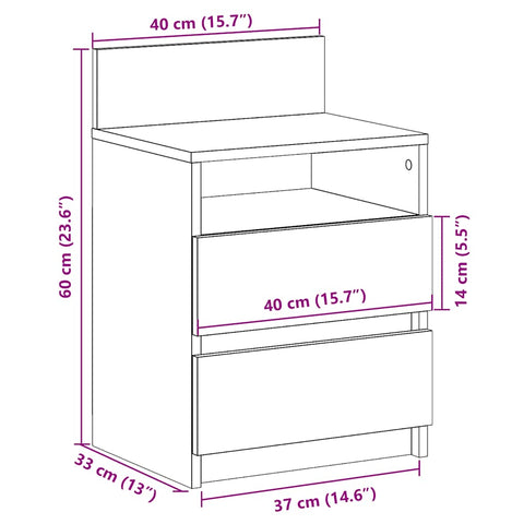 vidaXL Bedside Cabinets 2 pcs with 2 Drawers Old Wood 40x33x60 cm