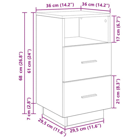 vidaXL Bedside Cabinet with 2 Drawers Smoked Oak 36x36x68 cm