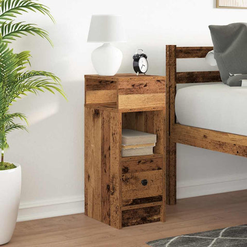 vidaXL Bedside Cabinet with Drawer Old Wood 25x31x66 cm