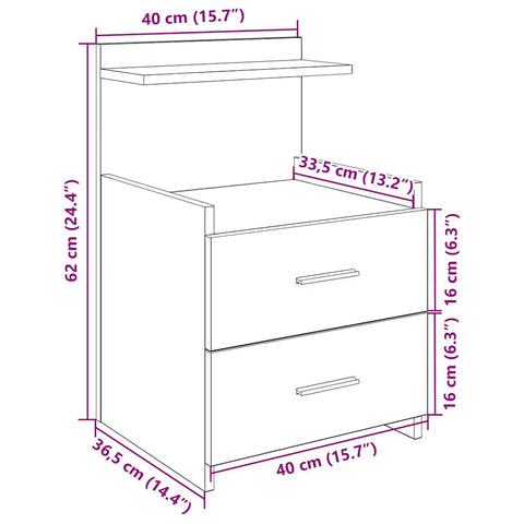 vidaXL Bedside Cabinet with 2 Drawers Smoked Oak 40x36.5x62 cm